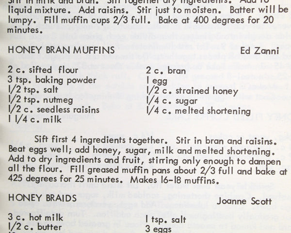 HONEY RECIPES from Topsfield, MA - Essex County Beekeepers Association Fundraiser Cookbook - 1982 Vintage Community Cookbook