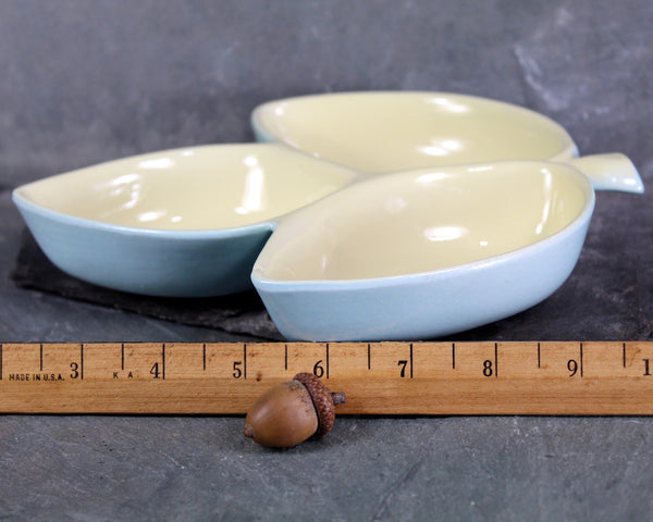 Hull Pottery Divided Leaf Dish - Divided Serving Dish - Pale Blue & Yellow - Hull USA 31