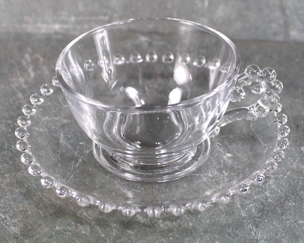 Set of 4 Imperial Glass Candlewick Cups and Saucers | Set of 4 Boopie Glass Cups and Saucers | Bubble Glass | Fancy Brunch