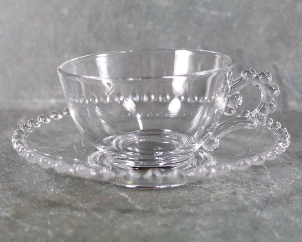 Set of 4 Imperial Glass Candlewick Cups and Saucers | Set of 4 Boopie Glass Cups and Saucers | Bubble Glass | Fancy Brunch