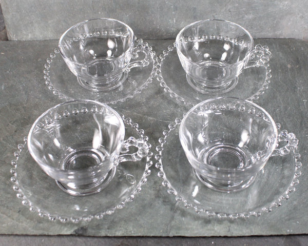 Set of 4 Imperial Glass Candlewick Cups and Saucers | Set of 4 Boopie Glass Cups and Saucers | Bubble Glass | Fancy Brunch