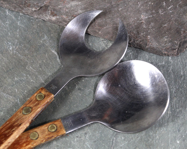 Mid-Century Danish Modern Serving Set | Moon Shaped Servers | Stainless Steel Serving Fork and Spoon | Mid-Century Kitchen