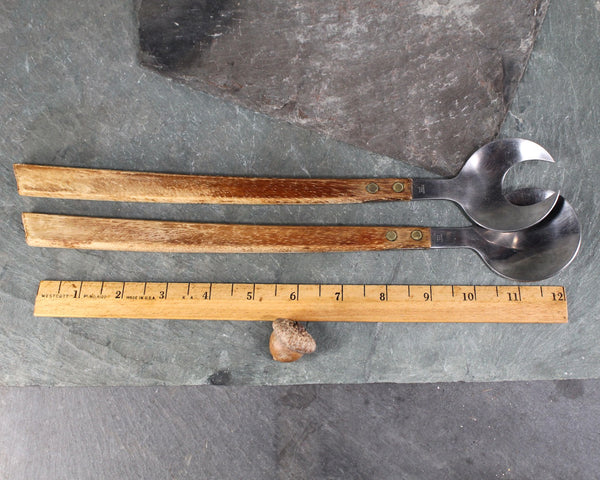 Mid-Century Danish Modern Serving Set | Moon Shaped Servers | Stainless Steel Serving Fork and Spoon | Mid-Century Kitchen