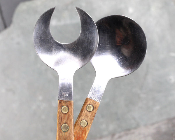 Mid-Century Danish Modern Serving Set | Moon Shaped Servers | Stainless Steel Serving Fork and Spoon | Mid-Century Kitchen