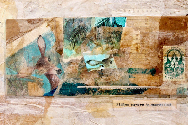 Original Mixed Media Collage - "Hidden Nature is Secret God" - Original Signed Art - Nature - Deer - Forest