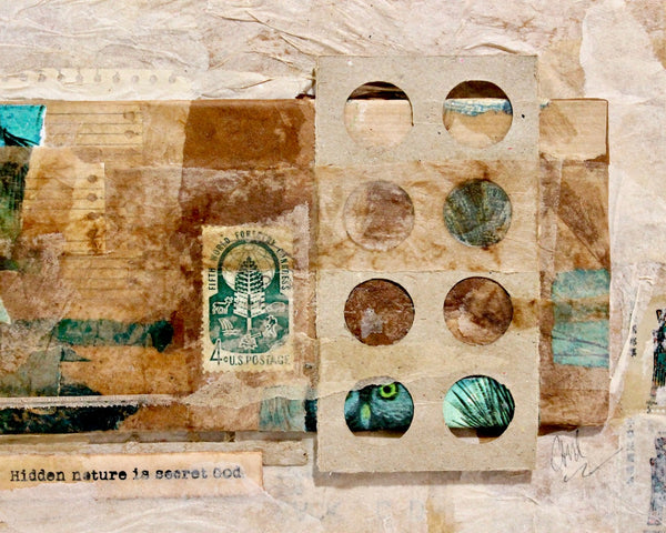 Original Mixed Media Collage - "Hidden Nature is Secret God" - Original Signed Art - Nature - Deer - Forest