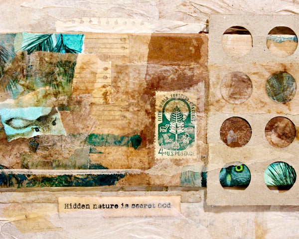 Original Mixed Media Collage - "Hidden Nature is Secret God" - Original Signed Art - Nature - Deer - Forest