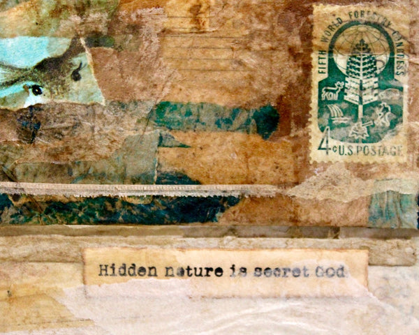 Original Mixed Media Collage - "Hidden Nature is Secret God" - Original Signed Art - Nature - Deer - Forest