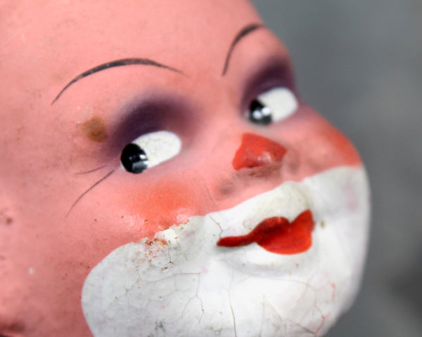 RARE! Papier Mache Wind Up Bobble Head | 1940s | Made in US Zone Germany | Antique German Bobble Head Pink Clown