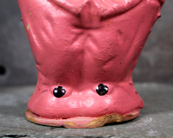 RARE! Papier Mache Wind Up Bobble Head | 1940s | Made in US Zone Germany | Antique German Bobble Head Pink Clown