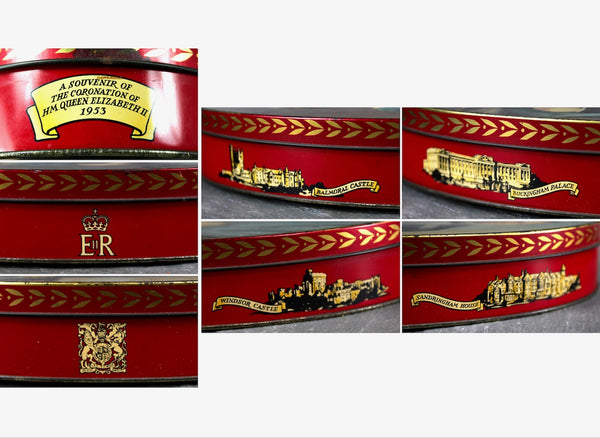 1953 Queen Elizabeth Coronation Commemorative Tin | Vintage Royal Souvenir | Queen Elizabeth and Prince Phillip Oval Tin