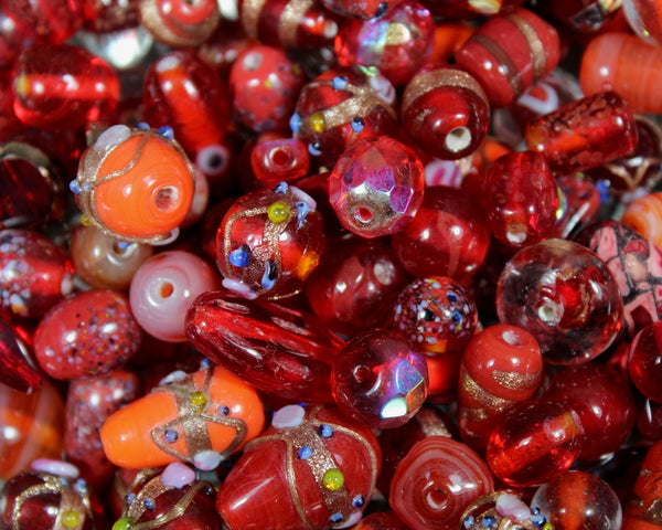 12 oz. Package of Red & Green Lampwork Beads | 6 oz. of Each Color | Beautiful Glass Beads for Jewelry Making or Christmas Projects