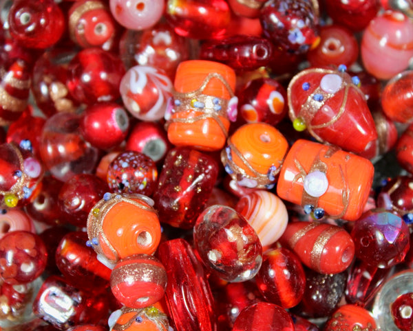 12 oz. Package of Red & Green Lampwork Beads | 6 oz. of Each Color | Beautiful Glass Beads for Jewelry Making or Christmas Projects