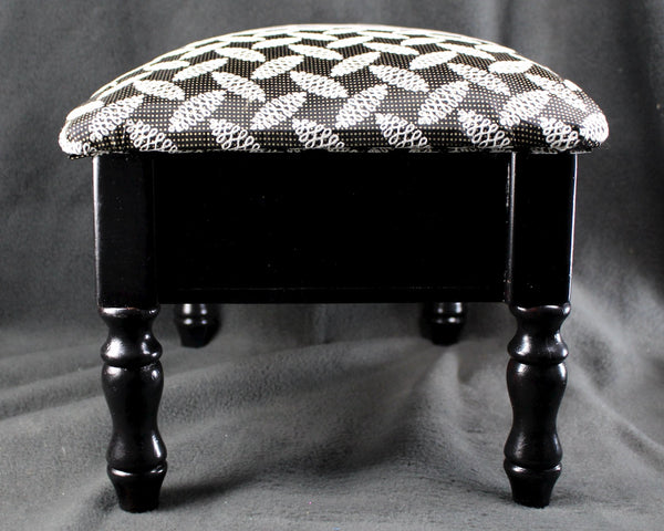 Refurbished Foot Stool - Up-Cycled Vintage Small Foot Rest - Reupholstered with Vintage Fabric - Hinged Lid