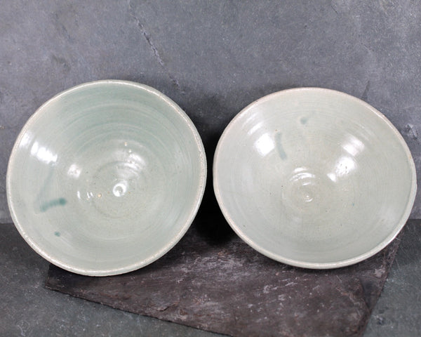 New England Pottery Set of 2 Bowls | Sea Foam Green Hand Thrown Pottery Bowls | Rustic Pottery