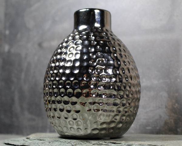 Silver Porcelain Textured Vases |  Two Options | Mod Glam Pineapple Style Vase | Golf Ball Texture Vase