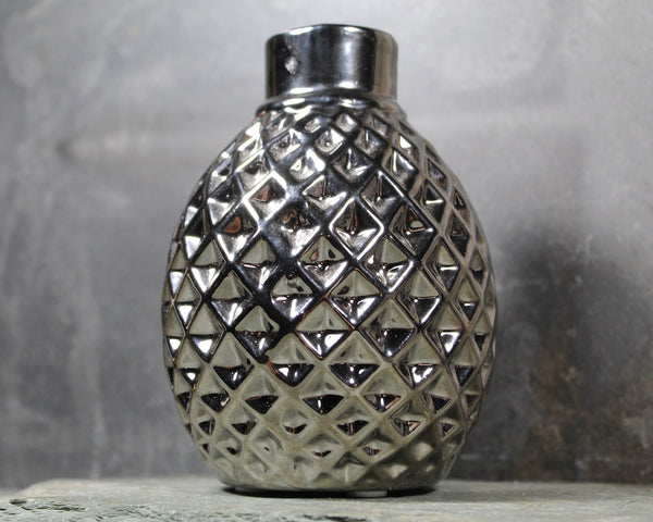 Silver Porcelain Textured Vases |  Two Options | Mod Glam Pineapple Style Vase | Golf Ball Texture Vase