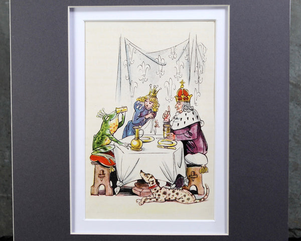 The Frog Prince -Kids Room Art - 1945 Grimms' Fairy Tales - Page Illustration by Fritz Kredel - Custom 8" x 10" Mat - Sold UNFRAMED