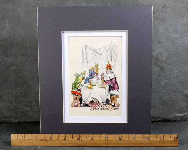The Frog Prince -Kids Room Art - 1945 Grimms' Fairy Tales - Page Illustration by Fritz Kredel - Custom 8" x 10" Mat - Sold UNFRAMED