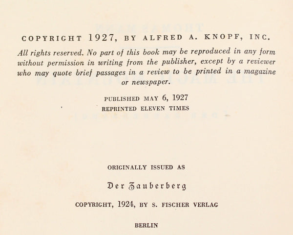 The Magic Mountain by Thomas Mann - Alfred A. Knopf 1934 Edition - Hardcover Thomas Mann - German Literature