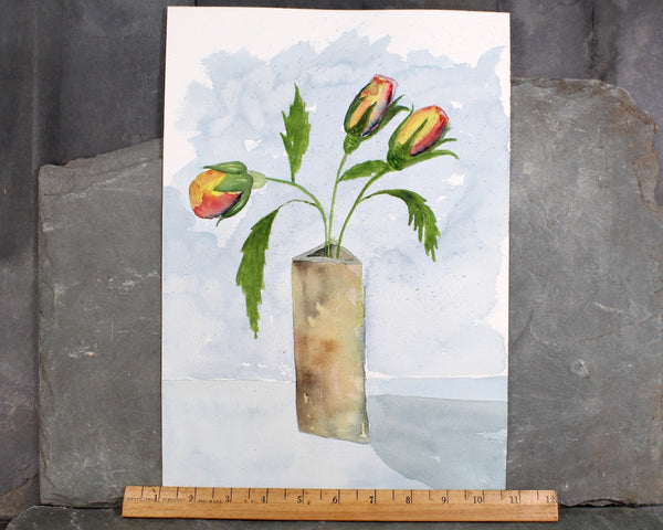 Original Watercolor by Julia Blackbourn -  Unsigned Original Watercolor with Paintings On Both Sides: "Tulips" and "People" - UNFRAMED