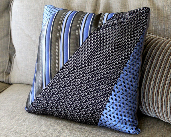 One-of-a-Kind, Upcycled Necktie Pillow from Bixley's "Un-Tied" Collection - 16"x16" Pillow Form Included - #125 Jazz Band