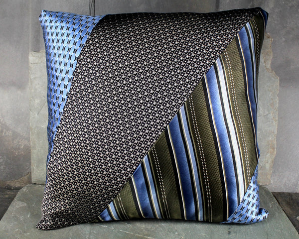 One-of-a-Kind, Upcycled Necktie Pillow from Bixley's "Un-Tied" Collection - 16"x16" Pillow Form Included - #125 Jazz Band