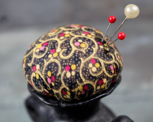 Vintage Miniature Upcycled Vase Pin Cushion | Black Clay Vases Turned Pin Cushion | Handmade