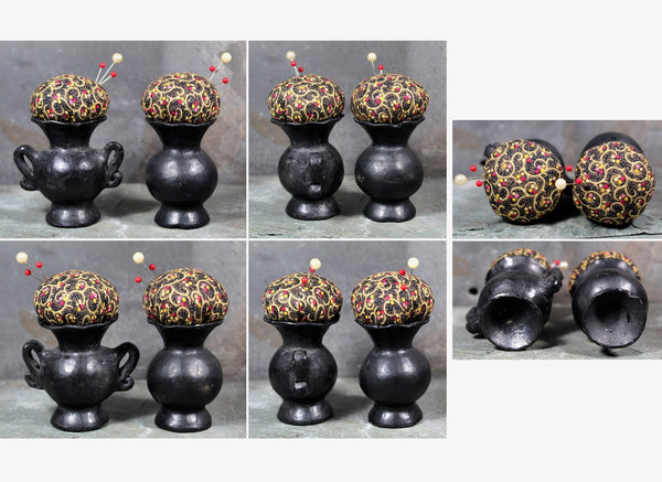 Vintage Miniature Upcycled Vase Pin Cushion | Black Clay Vases Turned Pin Cushion | Handmade