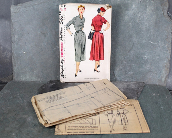 1952 Simplicity #4141 Dress Pattern | Size 14/Bust 32" | COMPLETE Cut Pattern in Original Envelope