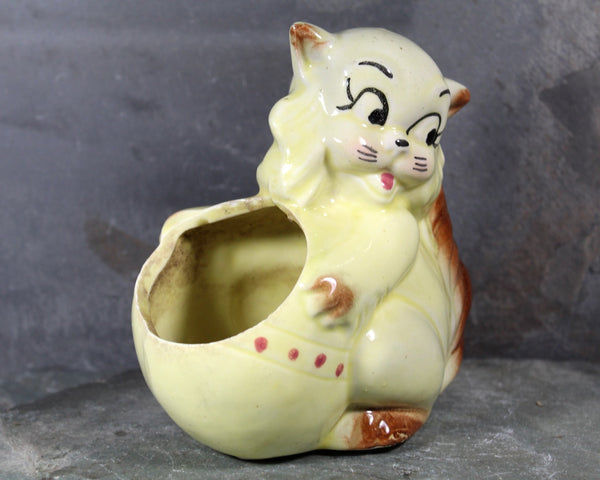 FOR CAT LOVERS! Vintage Yellow Kitten Planter - Circa 1950s/60s Vintage Ceramic Planter | Vintage Cat | Anthropomorphic Cat