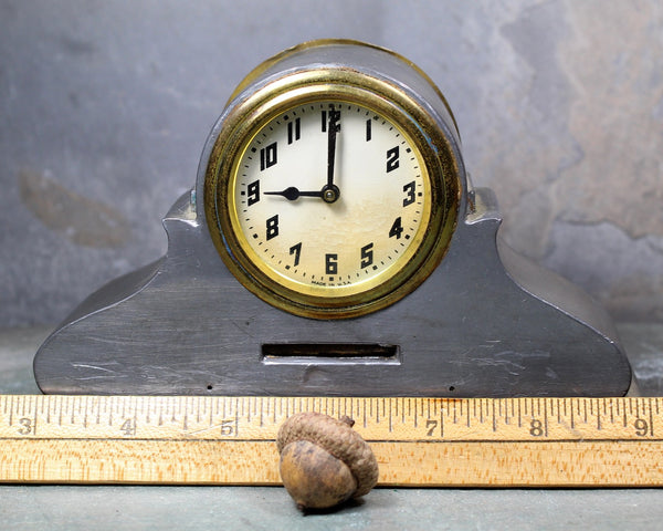 RARE Vintage Mantel Clock | Art Deco Wind-Up Clock | Silver Metal Table Clock | Not Working