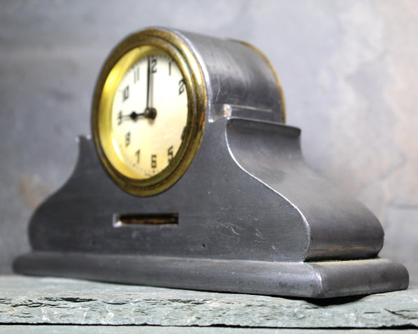 RARE Vintage Mantel Clock | Art Deco Wind-Up Clock | Silver Metal Table Clock | Not Working