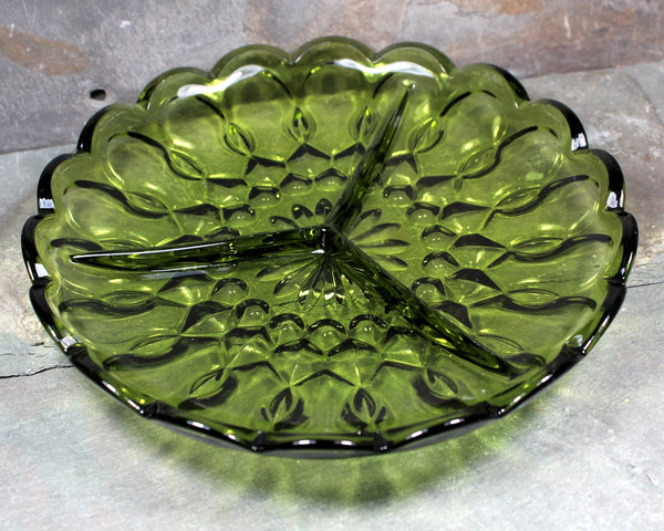 Anchor Hocking Fairfield Avocado Divided Glass Dish - Mid-Century Glass