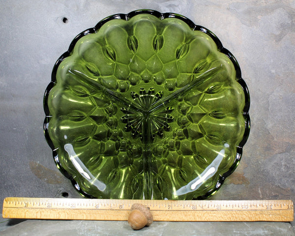 Anchor Hocking Fairfield Avocado Divided Glass Dish - Mid-Century Glass
