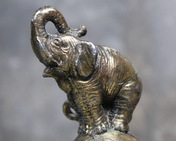 Lucky Elephant on Ball | Miniature Metal Figurine | Gold Toned/Brass | Circus Elephant