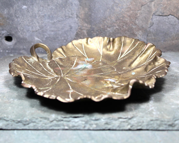 Vintage Solid Brass Leaf Shaped Trinket Dish | Vintage Patina | Vintage Ring Dish | Indian Brass