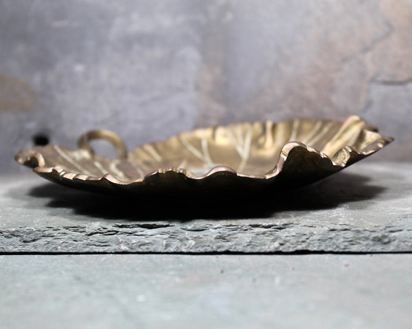 Vintage Solid Brass Leaf Shaped Trinket Dish | Vintage Patina | Vintage Ring Dish | Indian Brass