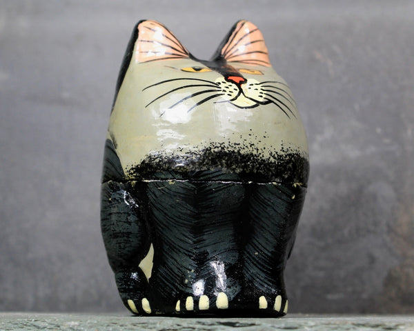 Cat Shaped Lacquered Box | Hand Painted Trinket Box | Black Cat | Cat Lover | Stocking Stuffer