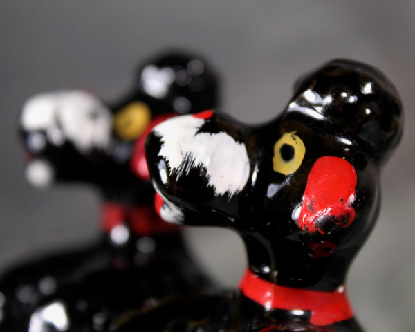 Set of 2 Black Poodle Figurines | Vintage Mid-Century Ceramic Poodles | Sitting Up Pose | Circa 1950s | Made in Japan | Puppy Love