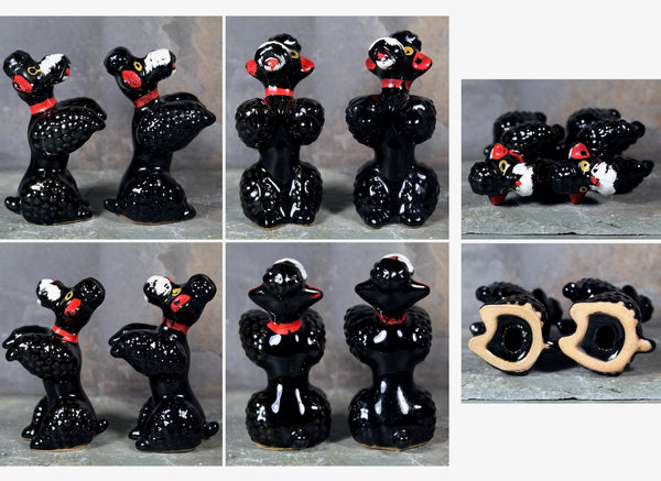 Set of 2 Black Poodle Figurines | Vintage Mid-Century Ceramic Poodles | Sitting Up Pose | Circa 1950s | Made in Japan | Puppy Love