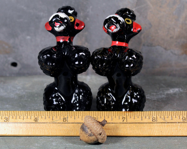 Set of 2 Black Poodle Figurines | Vintage Mid-Century Ceramic Poodles | Sitting Up Pose | Circa 1950s | Made in Japan | Puppy Love