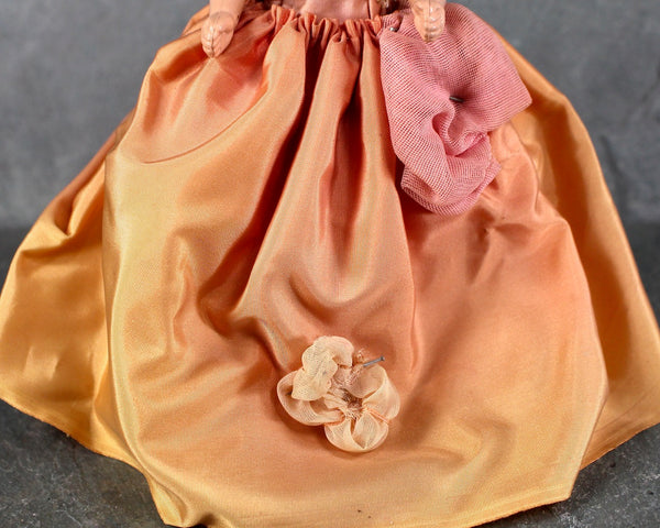Vintage Composition 7" Doll | Hand Sewn Peach Gown | Blonde Hair Blue Eyes Fashion Doll