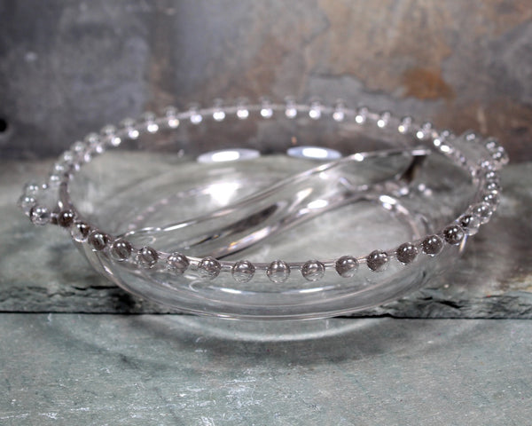 Divided Serving Dish with Bubble Rim - Vintage Bubble Glass - Two Sided Dish - Holiday Table - Boopie Glass