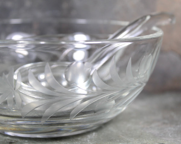 Etched Glass Condiment Bowl with Glass Spoon | Divided Serving Dish | Holiday Table