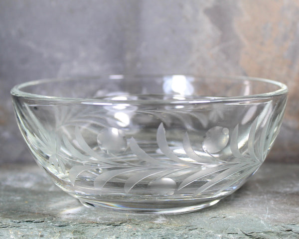 Etched Glass Condiment Bowl with Glass Spoon | Divided Serving Dish | Holiday Table