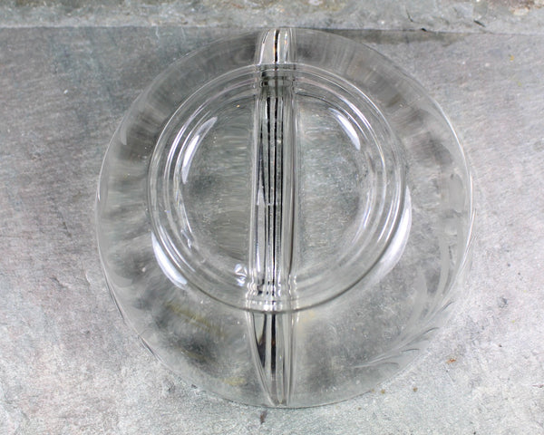 Etched Glass Condiment Bowl with Glass Spoon | Divided Serving Dish | Holiday Table