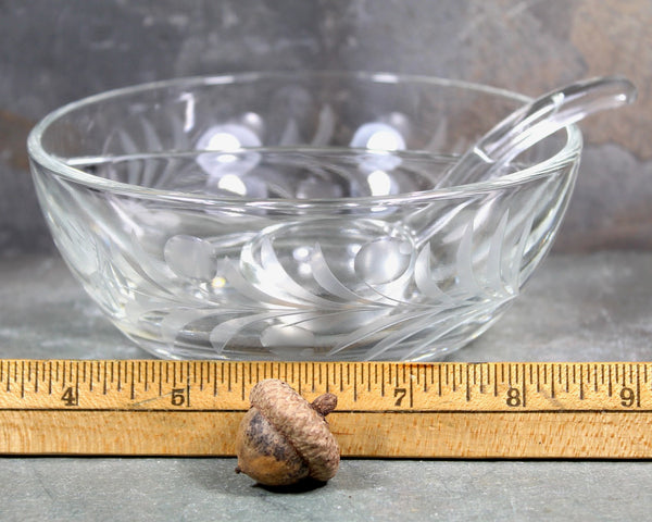 Etched Glass Condiment Bowl with Glass Spoon | Divided Serving Dish | Holiday Table
