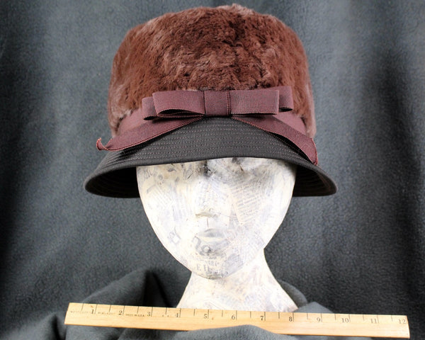 Fabulous Vintage Bubble Cloche Fuzzy Hat - La Rose Faux Fur Chocolate Hat - Vintage Winter Fashion - 21" Circumference