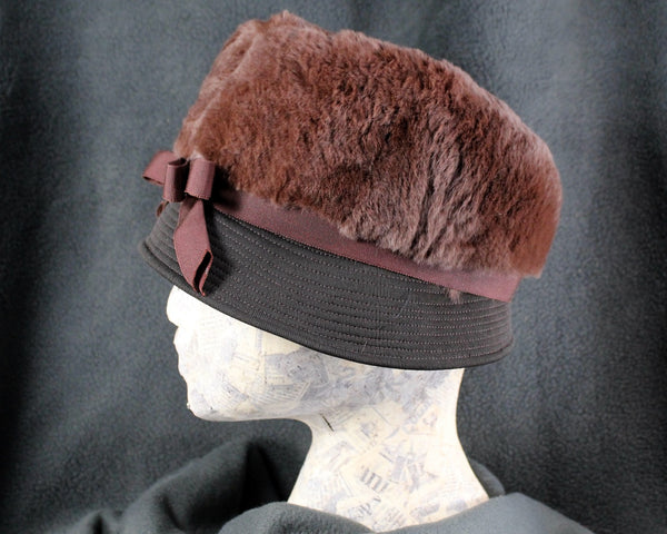 Fabulous Vintage Bubble Cloche Fuzzy Hat - La Rose Faux Fur Chocolate Hat - Vintage Winter Fashion - 21" Circumference